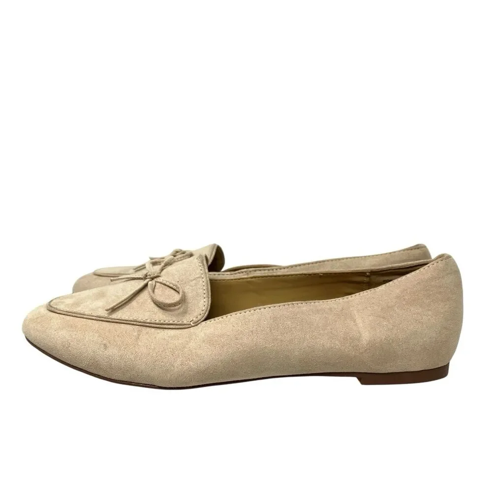 J Crew Shoes Womens‎ 7 Beige Faux Suede Bow Loafers Ballet Flats Feminine
